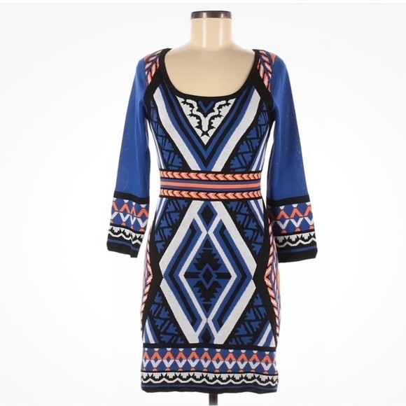 FLYING MONKEY ANTHROPOLOGIE Aztec Sweater Dress Bodycon Southwestern Festival M - Picture 2 of 5